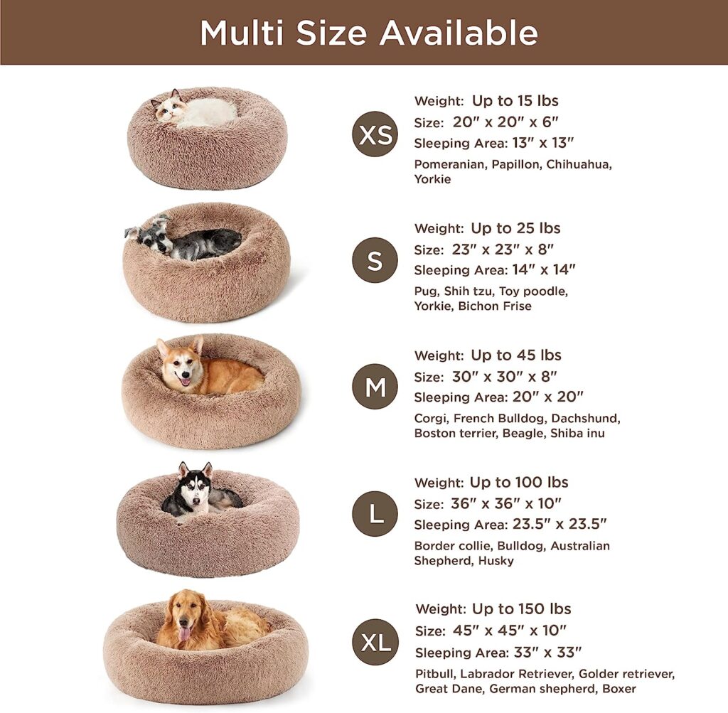 Bedsure Calming Dog Bed for Large Dogs - Donut Washable Large Pet Bed, 36 inches Anti Anxiety Round Fluffy Plush Faux Fur Dog Bed, Fits up to 100 lbs Pets, Camel