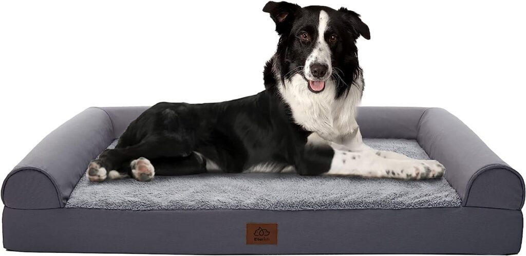 Eterish Large Orthopedic Dog Bed for Medium, Large Dogs up to 75 lbs, 3 inches Thick Egg-Crate Foam Bolster Dog Sofa Couch Bed with Removable Cover, Pet Bed Machine Washable, Grey