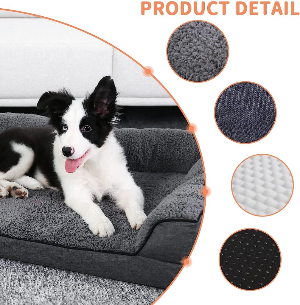 Sivomens Dog Bed, Bolster Washable Dog Beds for Large Dogs, 7 Inch Thicken Orthopedic Sofa Foam Couch Bed with Removable Cover  Nonskid Bottom, Pet Beds for MediumSmall Dogs