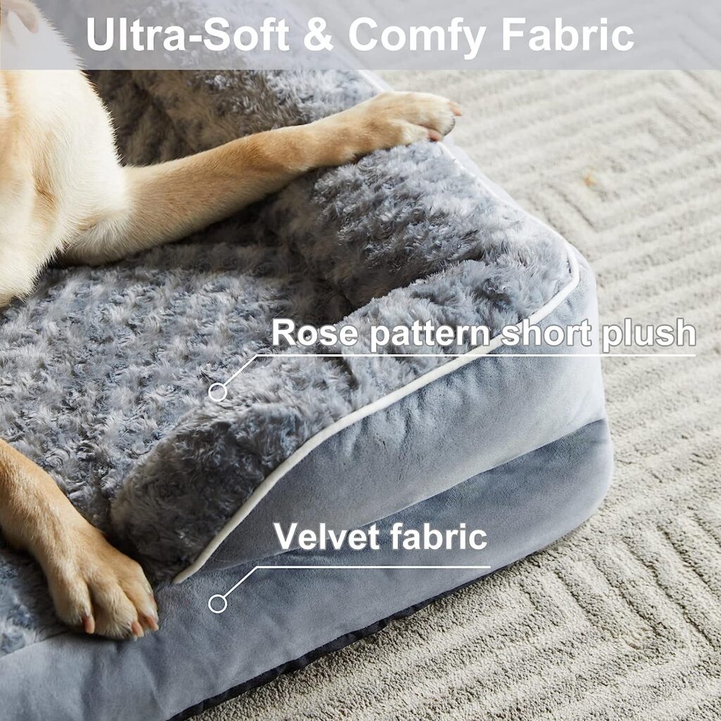 WNPETHOME Beds for Large Dogs, Washable Bolster Orthopedic Egg Foam Sofa Couch with Waterproof Lining  Non-Skid Bottom for Pet Sleeping