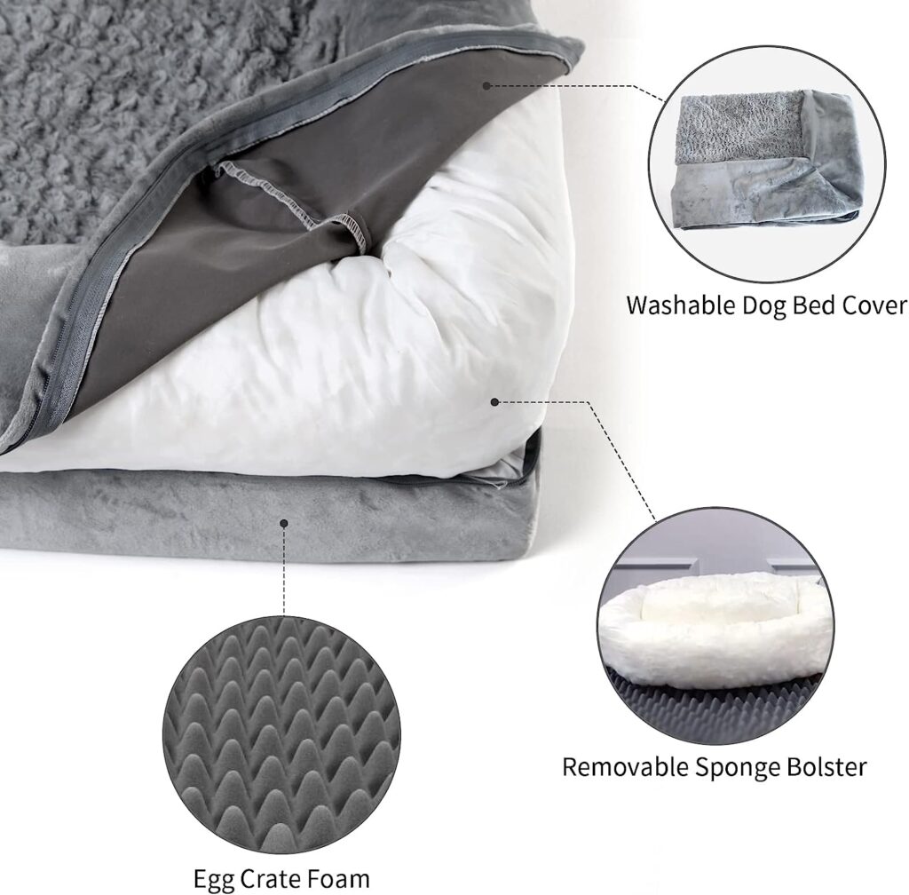 Yiruka Beds for Extra Large Dogs, Orthopedic, Washable Bed with [Removable Bolster], Waterproof Bed with Nonskid Bottom, Pet XL Dog Bed
